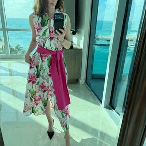 A line floral midi dress